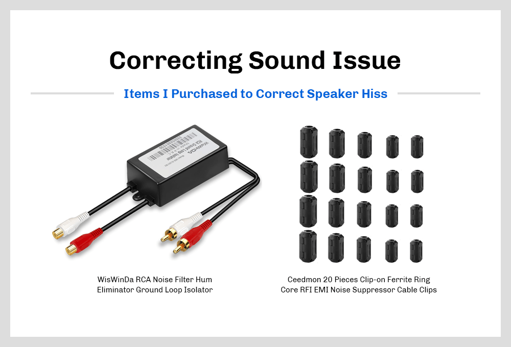 Products needed to correct speaker hiss or hum or static