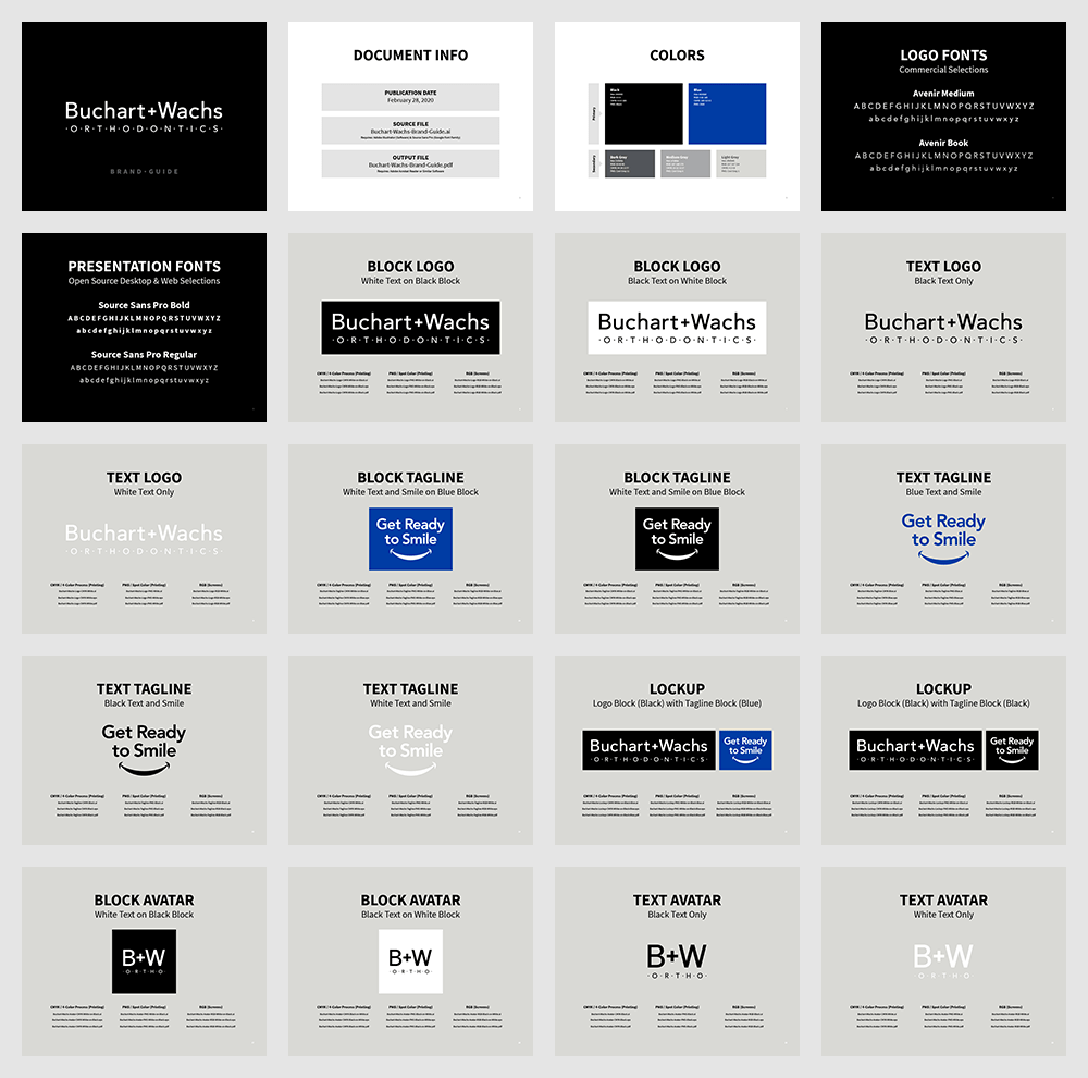 Composite of 20 images from Buchart & Wachs Orthodontics brand guide