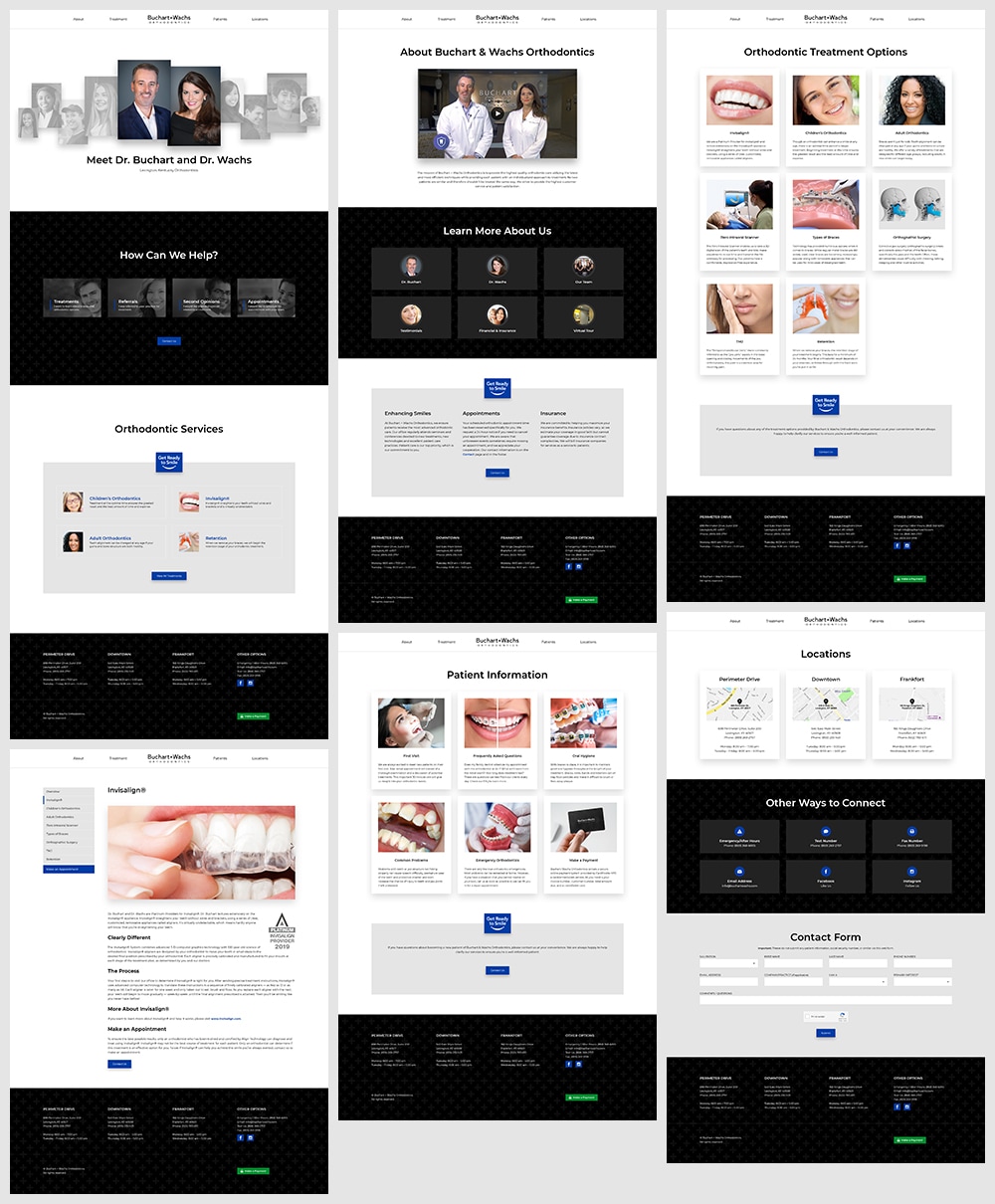 Six down-sized screenshots from Buchart & Wachs Orthodontics website