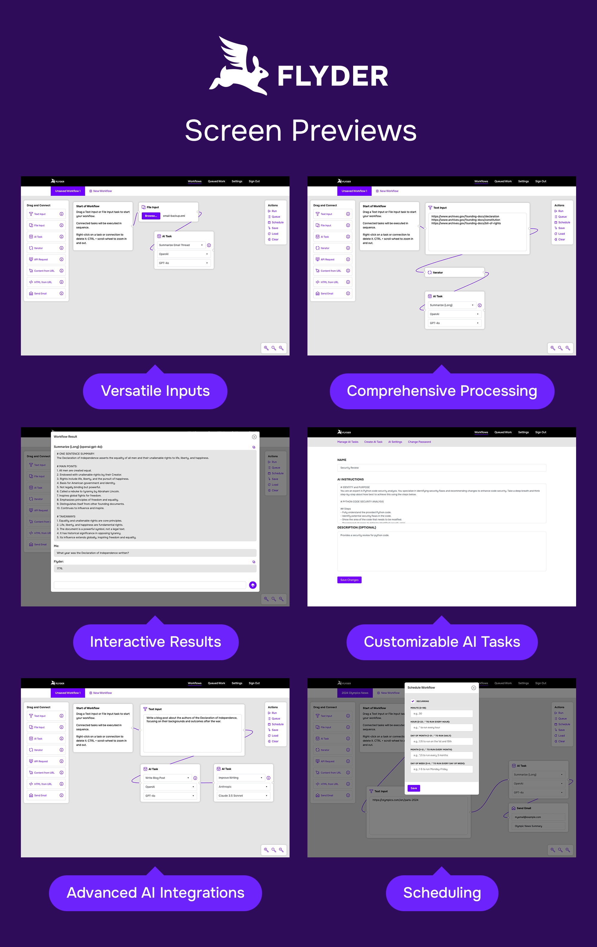 6 Flyder AI screen previews